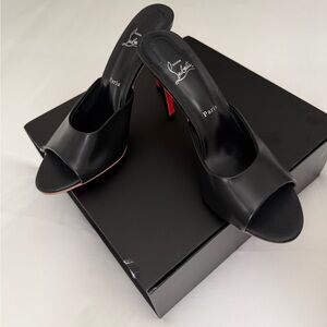 Miss Z Mule 100 mm | Christian Louboutin Black Leather Open-Toe with Red Sole